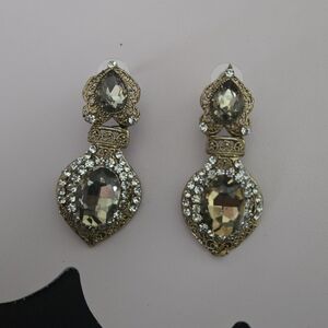 Pakistani Desi Gold Crystal Teardrop Dangle Earrings - Women Jewelry
